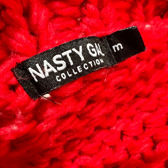 Nasty Gal Red Pom Pom Red Chunky Knit Open Front Cardigan Medium - Picture 6 of 8